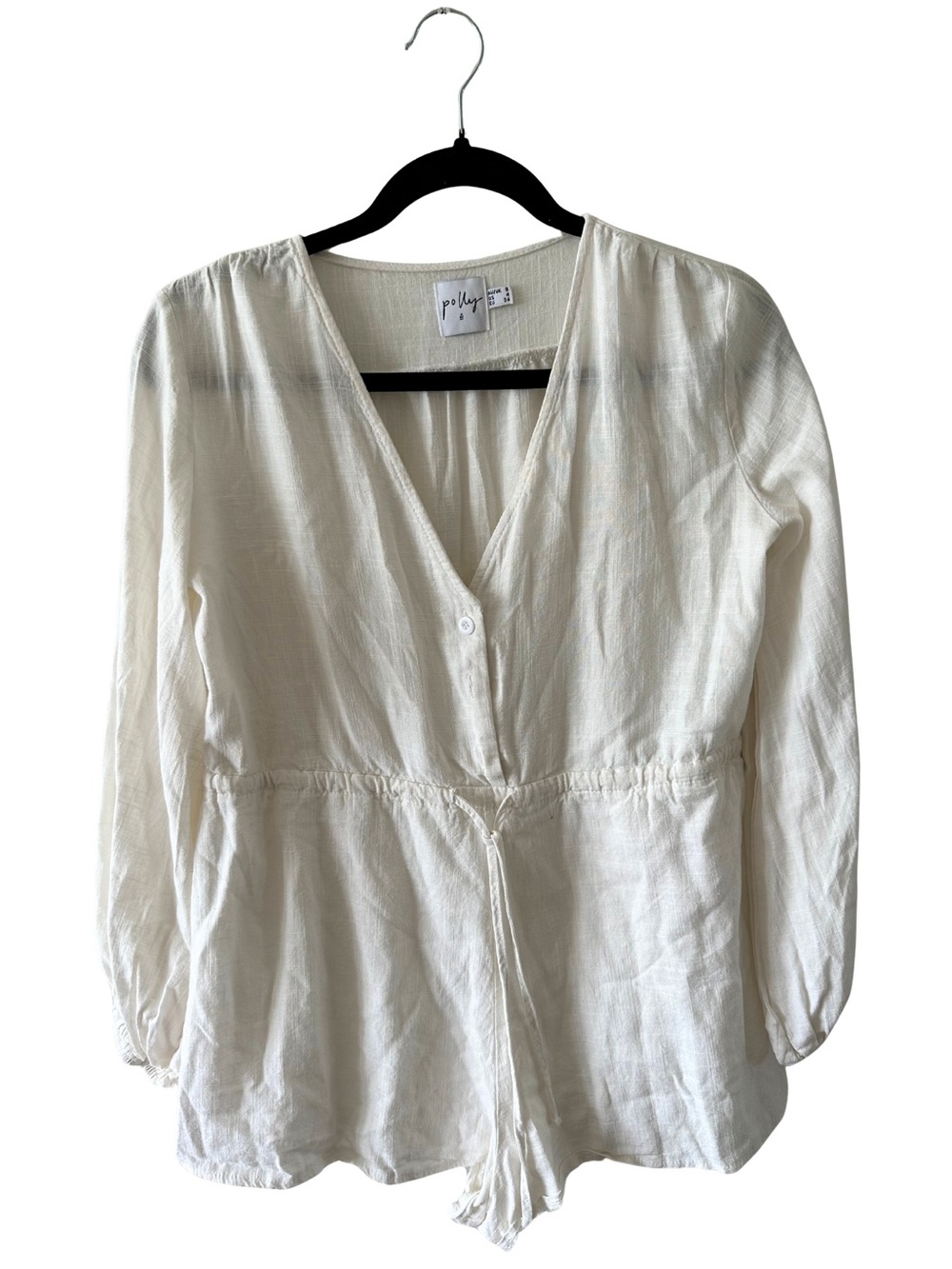 Polly Light Cream V-Neck Drawstring Waist Blouse